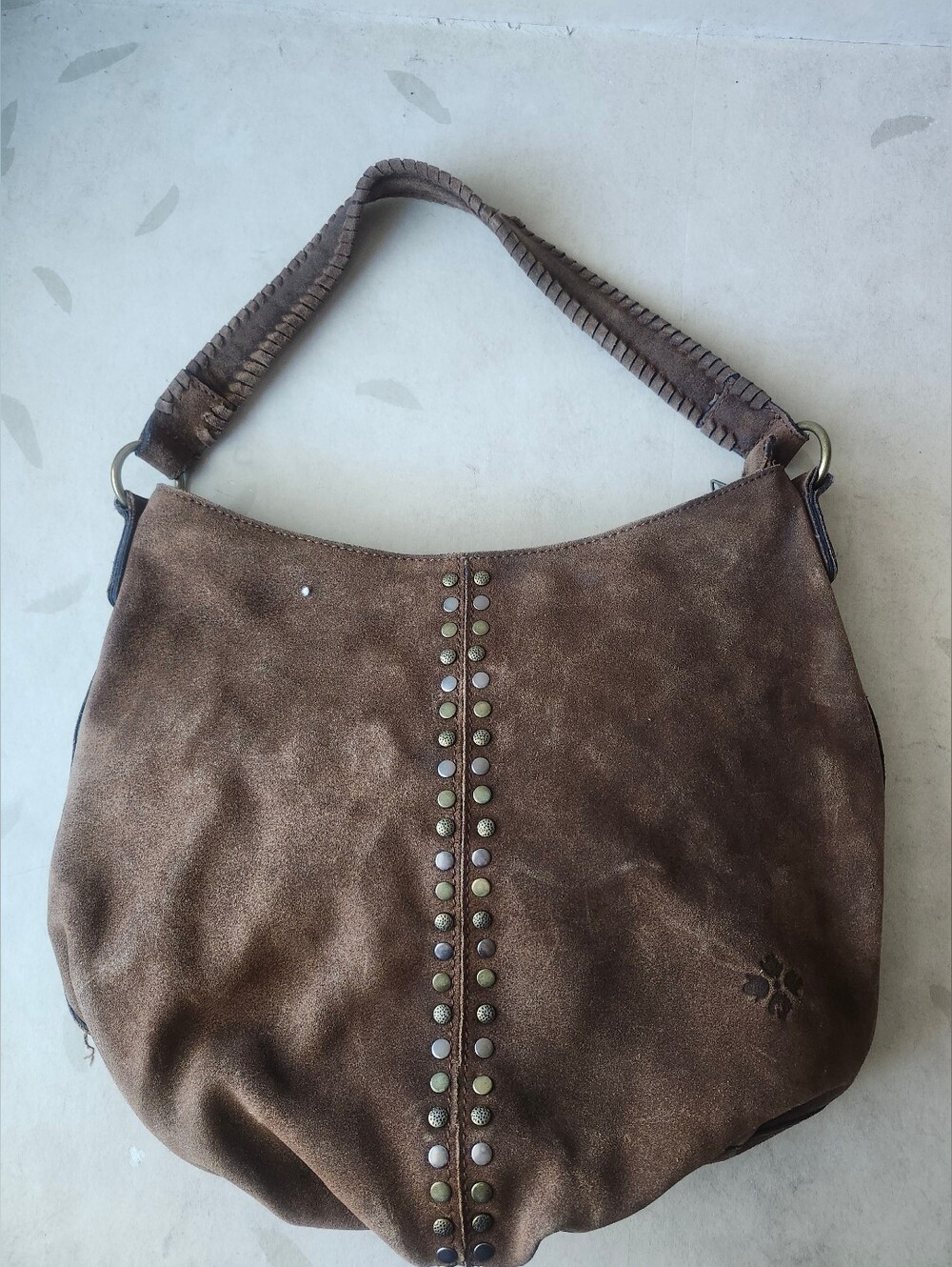 Patricia Nash Brown Suede Stud-Trim Hobo Shoulder Bag